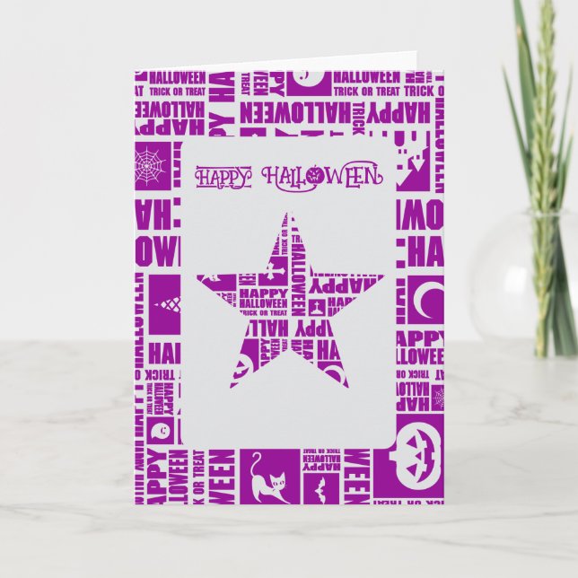 Halloween Custom Cool Whimsical Typography Purple  Card (Front)