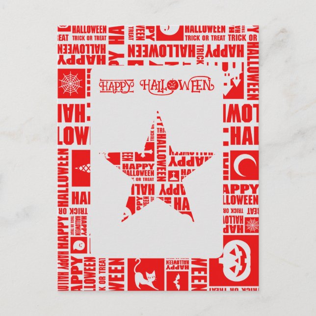 Halloween Custom Cool Whimsical Typography Red Postcard (Front)