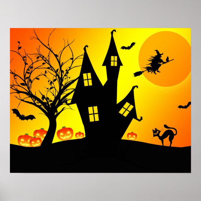 Halloween Custom Cool Whimsical Witch Orange  Poster (Front)