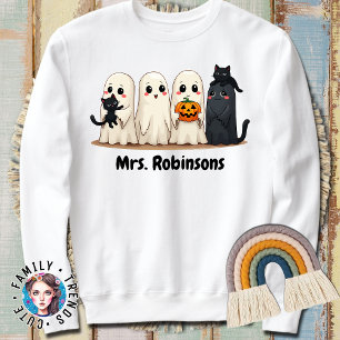 Halloween Custom Name Ghost Cats Cat Lady Mum Gift Sweatshirt