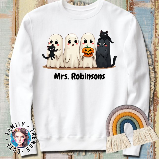 Halloween Custom Name Ghost Cats Cat Lady Mum Gift Sweatshirt (Creator Uploaded)