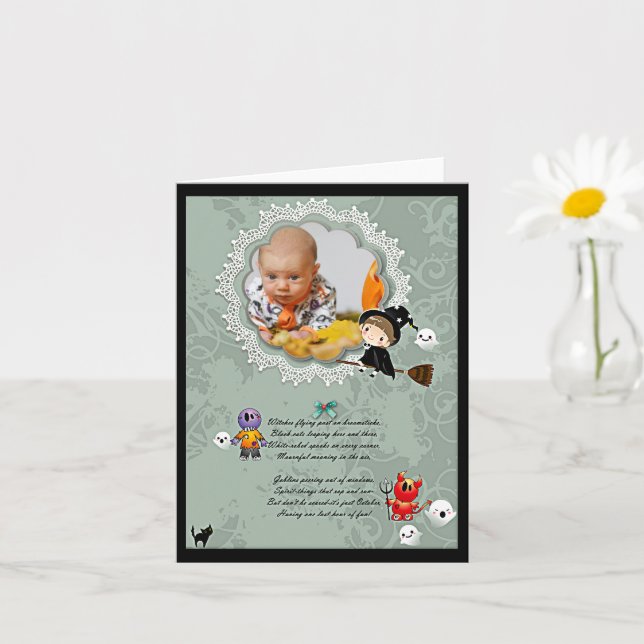 Halloween Custom Photo Witch Monsters Ghost Cat Card (Small Plant)
