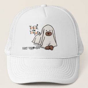 Halloween Custom Whimsical Cute Ghost Dog  Trucker Hat