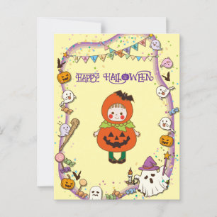 Halloween Custom Whimsical Cute Pumpkin Girl Postcard