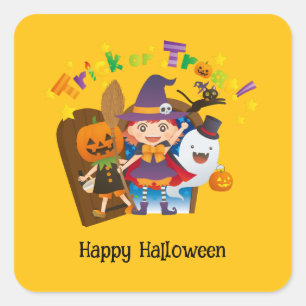 Halloween Custom Whimsical Cute Witch Girl Square Sticker