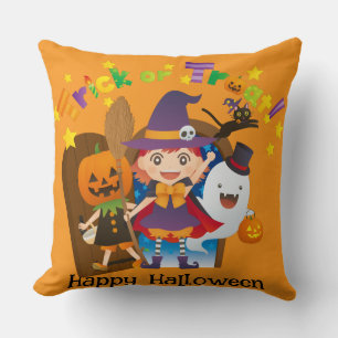 Halloween Custom Whimsical Cute Witch Pumpkin  Cushion