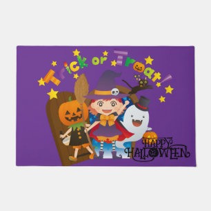 Halloween Custom Whimsical Cute Witch Purple Doormat
