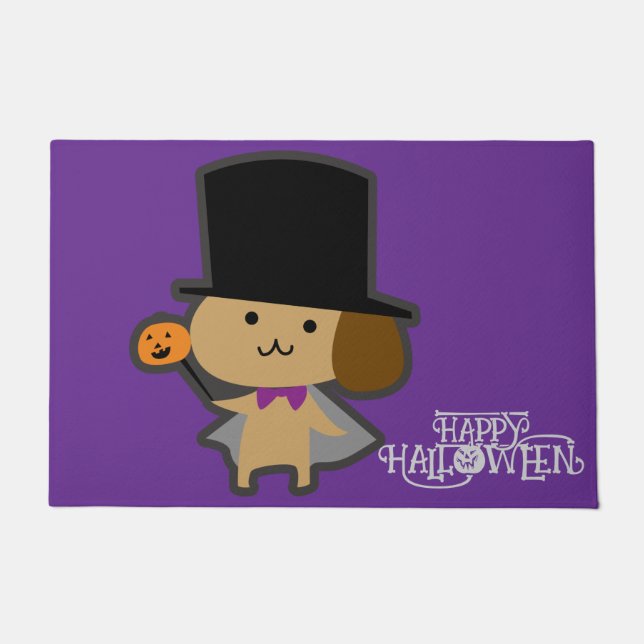 Halloween Custom Whimsical Cute Wizard Dog Doormat (Front)