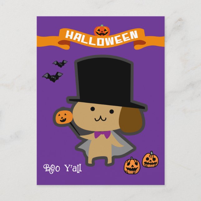 Halloween Custom Whimsical Cute Wizard Dog Postcard (Front)