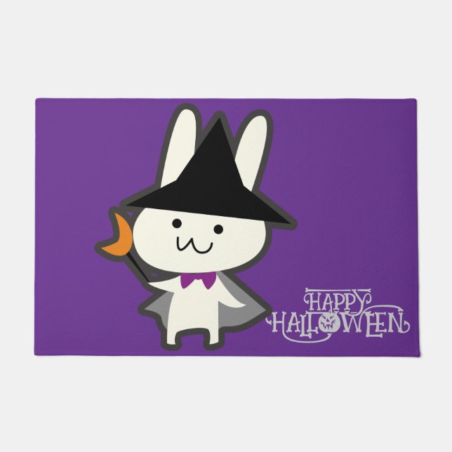Halloween Custom Whimsical Cute Wizard Rabbit Doormat (Front)