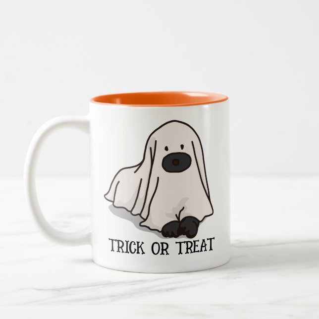 Halloween Custom Whimsical Funny Black Dog Modern  Two-Tone Coffee Mug (Left)