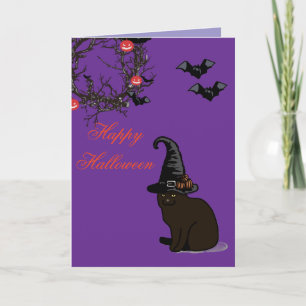 Halloween Custom Whimsical Funny Cat Purple  Card