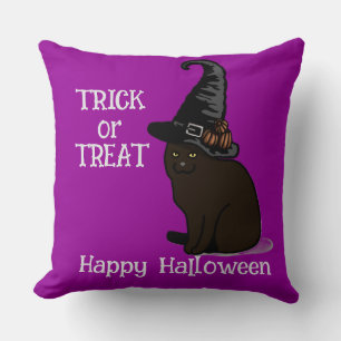 Halloween Custom Whimsical Funny Cat Purple Cushion