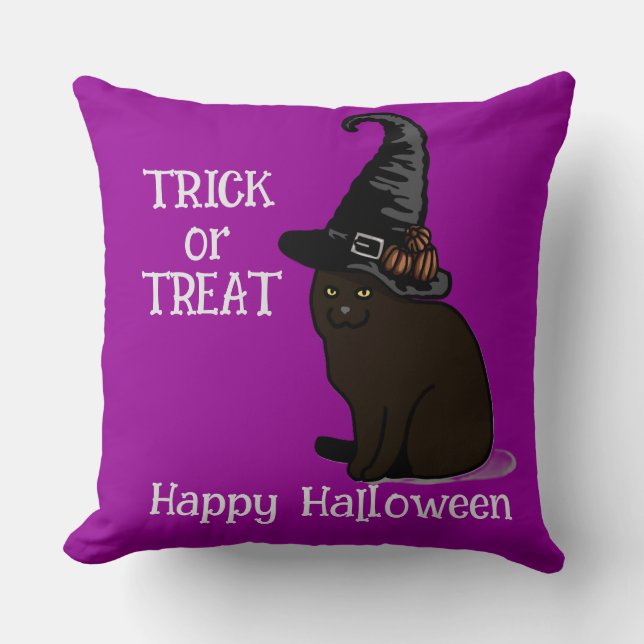 Halloween Custom Whimsical Funny Cat Purple Cushion (Front)