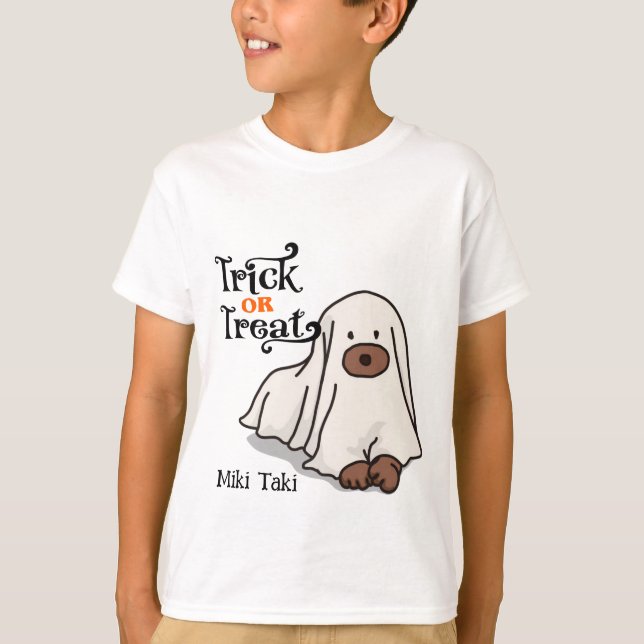 Halloween Custom Whimsical Funny Dog Ghost  T-Shirt (Front)