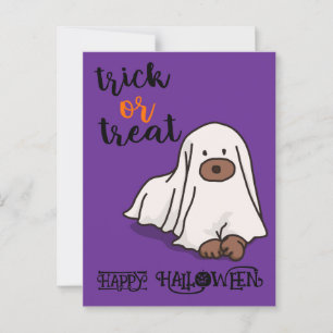 Halloween Custom Whimsical Funny Ghost Dog Purple Postcard