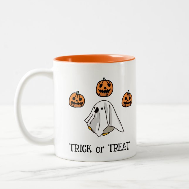 Halloween Custom Whimsical Funny Ghosts Two-Tone Coffee Mug (Left)