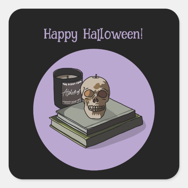 Halloween Custom Whimsical Funny Modern Purple Square Sticker (Front)