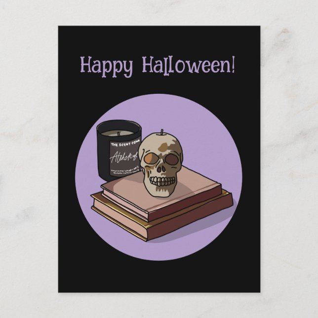 Halloween Custom Whimsical Skull Modern Purple Postcard (Front)