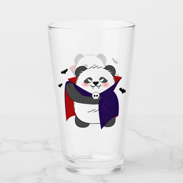 Halloween Cute Baby Panda Dracula Vampire Glass (Front)