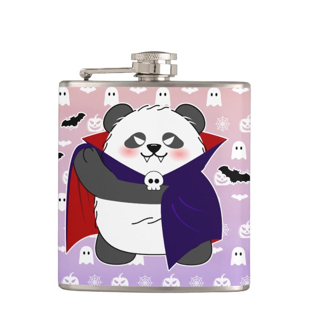 Halloween Cute Baby Panda Dracula Vampire Hip Flask (Front)