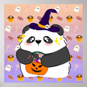 Halloween Cute Baby Panda Trick or Treat Poster
