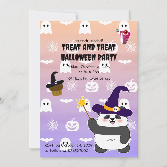 Halloween Cute Baby Panda Witch Magic Wand Invitation (Front)