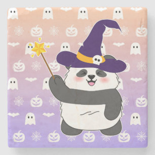 Halloween Cute Baby Panda Witch Magic Wand Stone Coaster