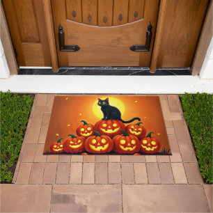 Halloween cute black cat and Jack’s lanterns  Doormat
