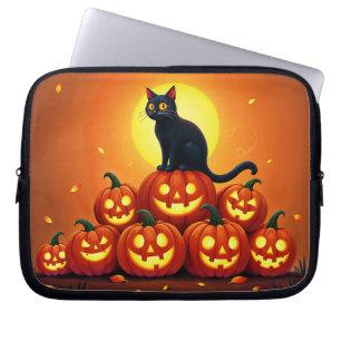 Halloween cute black cat and Jack’s lanterns Laptop Sleeve