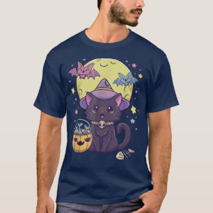Halloween Cute Black Cat Kawaii Pastel Goth Witch T-Shirt
