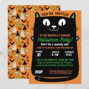 Halloween Cute Black Cat Kids Party Spooktacular Invitation
