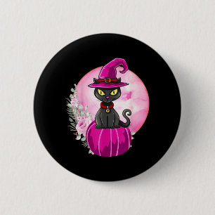 Halloween Cute Black Cat On Pumpkin Full Moon 6 Cm Round Badge