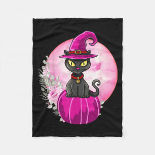 Halloween Cute Black Cat On Pumpkin Full Moon Fleece Blanket