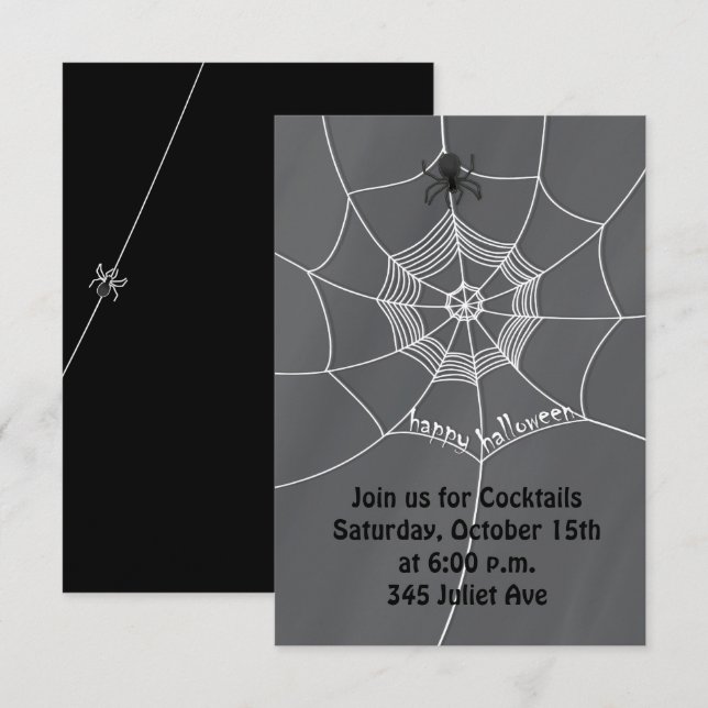 Halloween Cute Black White Spooky Spider Web  Invitation (Front/Back)