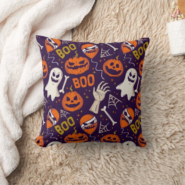 Halloween Cute Boo Spooky Funny Throw Pillow (Blanket)