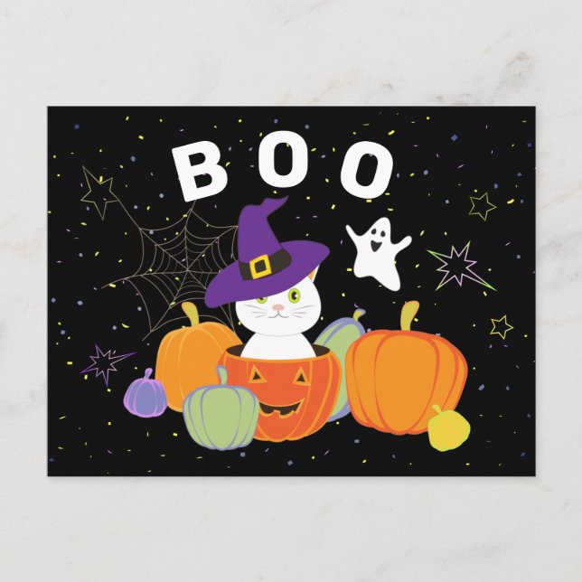 Halloween Cute Cat in Witch Hat Postcard (Front)