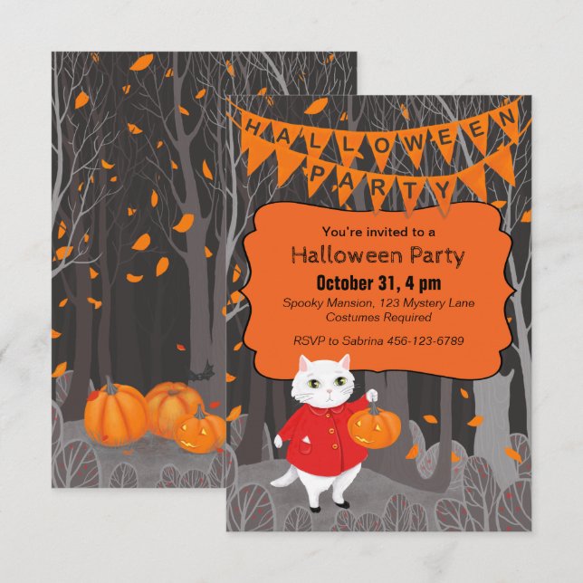 Halloween Cute Cat & Jack-o’-lantern Pumpkin Invitation (Front/Back)