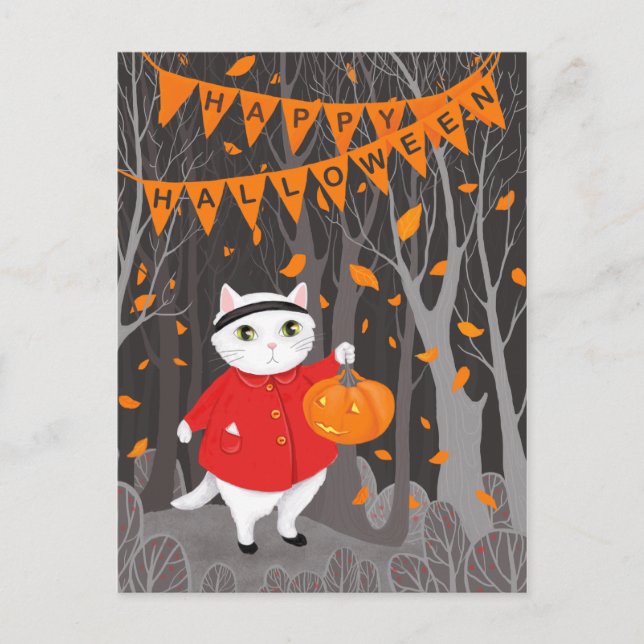     Halloween Cute Cat & Jack-o’-lantern Pumpkin  Postcard (Front)