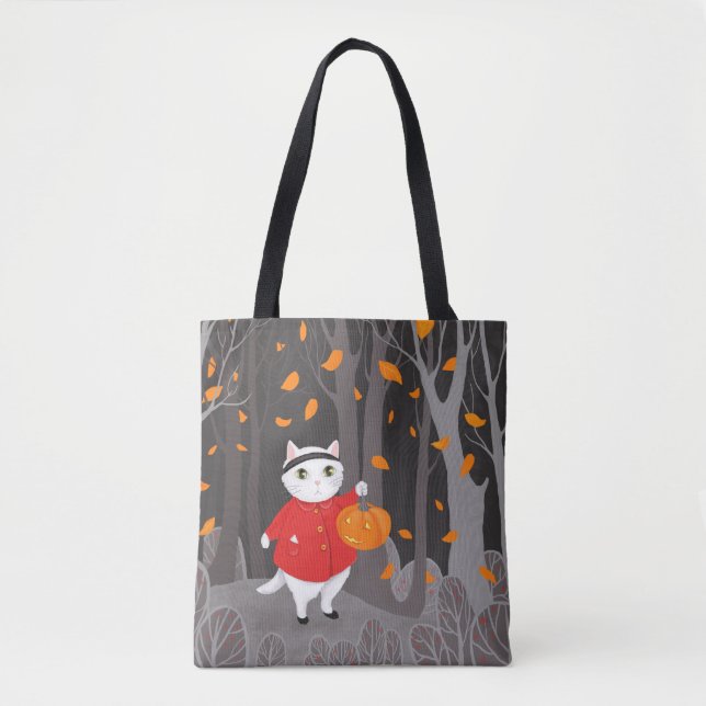     Halloween Cute Cat & Jack o lantern Tote Bag (Front)