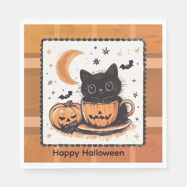 Halloween Cute Cat Pumpkin Napkin (Front)