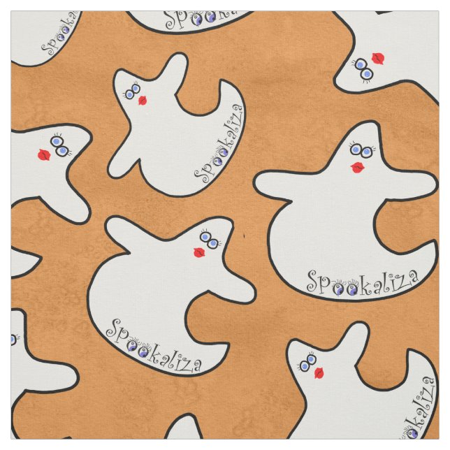 Halloween Cute Diva Ghost Random Pattern Orange Fabric (Swatch)