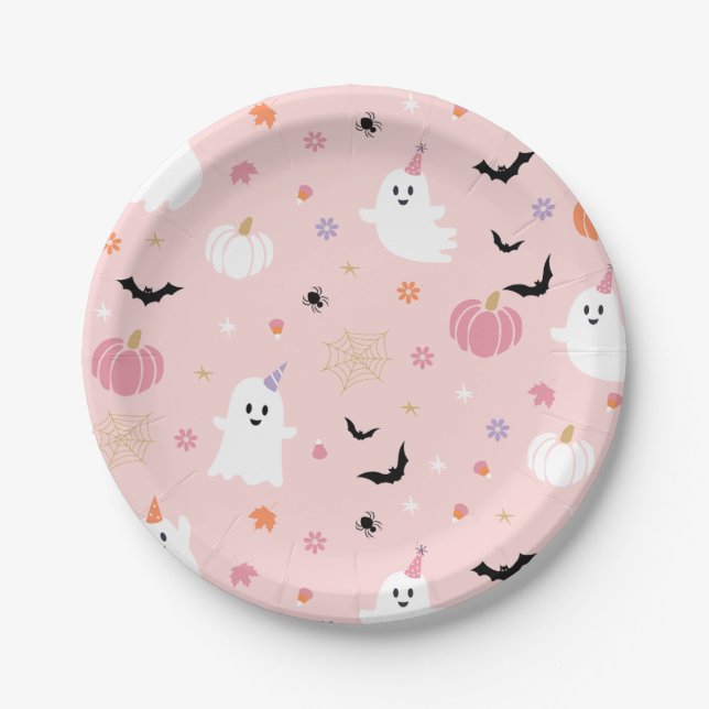 Halloween Cute Dusty Pink Ghost Paper Plate (Front)