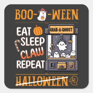 Halloween Cute Eat Sleep Ghost Claw Machine Retro Square Sticker