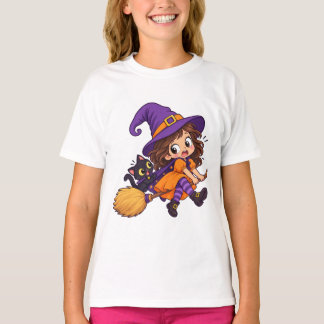 Halloween Cute Flying Witch For Kids Tshirts