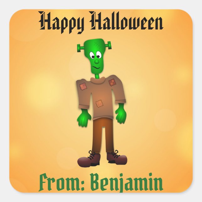 Halloween Cute Frankenstein Monster Custom Square Sticker (Front)