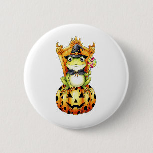 Halloween Cute Frog on Pumpkin 6 Cm Round Badge