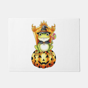 Halloween Cute Frog on Pumpkin Doormat