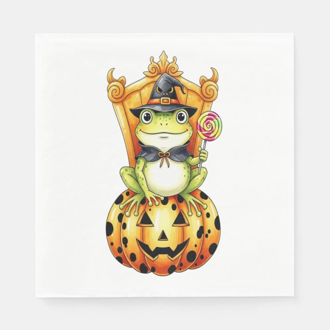 Halloween Cute Frog on Pumpkin Napkin (Front)