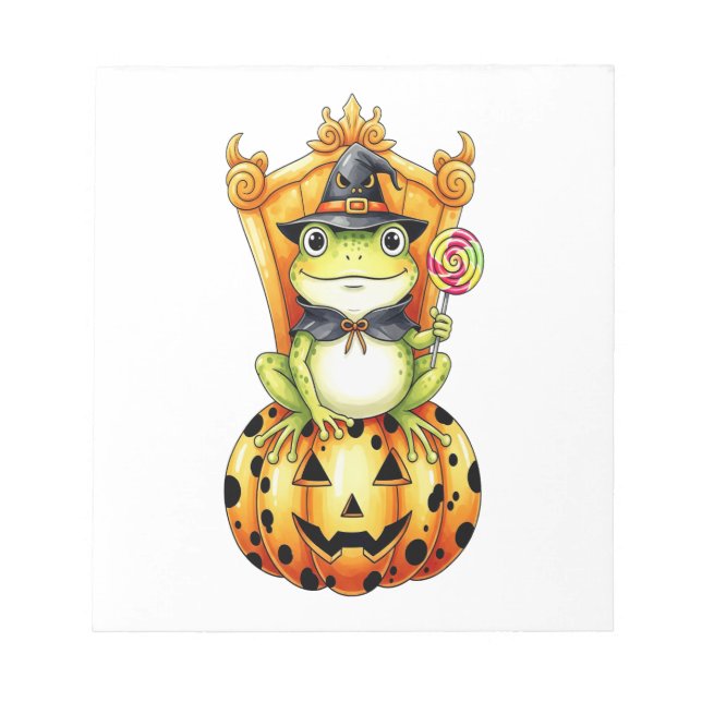 Halloween Cute Frog on Pumpkin Notepad (Front)